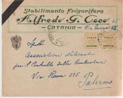 158-Amgot-Occupazione Alleata Sicilia-Busta Intestata A.G.Coco-Catania Con STEMMA FASCISTA-25c.(x2) X Palermo - Occ. Anglo-américaine: Sicile