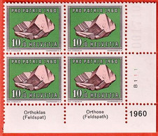 Schweiz Suisse Pro Patria 1960: Zu-N° WII 97 Mi 715 Yv 662 ** MNH + Tab "Orthoklas & Orthose (Feldspath)" (Zu CHF 10.00) - Minéraux
