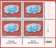 Schweiz Suisse Pro Patria 1960: Zu-N° WII 99 Mi 717 Yv 664 ** MNH + Tab Azurite Cuivre Bleu / Kupferlasur (Zu CHF 30.00) - Minéraux