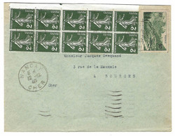 1940 - Enveloppe De Nancay ( Cher) Affr. à 1 F Dont Bloc De 10  Semeuse N° 278 - 1921-1960: Période Moderne