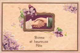 CPA Fantaisie - Bonne Et Heureuse Fete - Poignée De Mains Dans Un Cadre Doré En Relief - Altri & Non Classificati