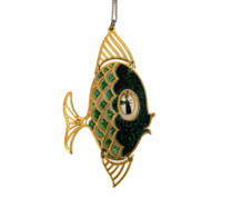 Green And Gold Vintage 1970's Articulated Angelfish Pendant - Pendants