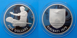 KIRIBATI 5 $ 1979 ARGENTO PROOF INDIPENDENZA L'ISOLA CHE NON C'è PESO 28,64g TITOLO 0,925 CONSERVAZIONE FONDO SPECCHIO U - Kiribati