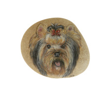 Yorkshire Terrier Hand Painted On A Smooth Beach Stone Paperweight - Presse-papier