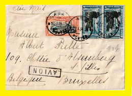 1934 ABA BELGIAN CONGO / CONGO BELGE LETTER WITH PA01+03 STAMPS TO BELGIUM (Saint-Gilles) - Lettres & Documents