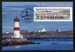 FRANCE (2022) Carte Maximum Card ATM LISA - 75e Salon Philatélique Automne, Saint-Pierre-et-Miquelon, Phare, Lighthouse - 2020-…