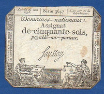 FRANCE - P.A70b – 50 Sols 23.03.1793 Circulated AVF, See Photos - Assignats & Mandats Territoriaux