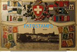 198242 SWITZERLAND OLTEN VIEW PARTIAL ART EMBOSSED MULTI HERALDRY CIRCULATED TO GERMANY POSTAL POSTCARD - Olten