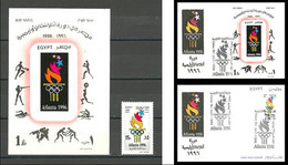 Egypt - 1996 - Stamp, S/S & 2 FDC - ( 1996 Summer Olympics, Atlanta ) - Sports - Lettres & Documents
