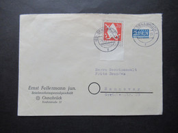 BRD 1954 Mi.Nr.199 Vom Unterrand EF Mit Notopfermarke Umschlag Ernst Fellermann Jun. Briefmarkenfachgeschäft Osnabrück - Briefe U. Dokumente