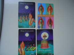 THAILAND USED CARDS  SET 4 SNAKES COMBRA - Krokodillen En Alligators