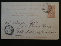 BJ17 BELGIQUE  BELLE CARTE ENTIER 1897  BRUXELLES A MANCHESTER U.K   ++ AFFRANCH. INTERESSANT - Autres & Non Classés