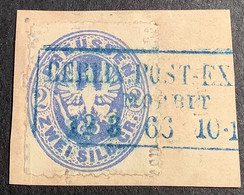 « BERLIN POST-EXP.21 / MOABIT 1866 » Seltener Blauer Stempel Auf Preussen 1861 2 Sgr Mi. 17a Tadellos Briefstück - Usati