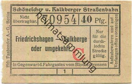 Deutschland - Schöneiche Kalkberge - Schöneicher Und Kalkberger Strassenbahn - Fahrschein 40Pfg. - Friedrichshagen Kalkb - Europa