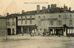 Melle * Place Du Marché Et Rue Des Halles * Librairie MOREAU * Commerce Magasin AU BON MARCHE * Halle - Melle