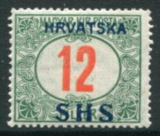 YUGOSLAVIA (SHS) 1918 Hungary Postage Due 12 F.. With Certificate  LHM / *.. Michel Porto 30 - Portomarken