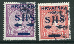 YUGOSLAVIA 1918 SHS Hrvatska Overprint On Hungary  Coronation Set Of 2 Used.   Michel 64-65 - Gebraucht