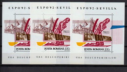 ROMÉNIA 1992- MNH  (EXPO'92)_ 3X  -  RMN0149v3r - 1992 – Séville (Espagne)