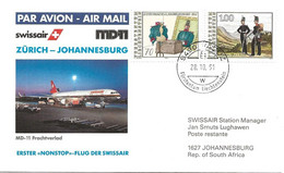 Liechtenstein: 1991 Swissair Air Mail Brief Zürich - Johannesburg - Briefe U. Dokumente