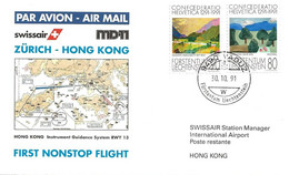 Liechtenstein: 1991 Swissair Air Mail Brief Zürich - Hong Kong - Storia Postale