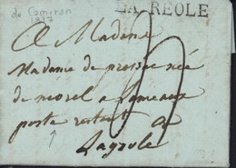 Gironde Marque Postale LA REOLE Taxe Manuscrite 3 En Poste Restante à Layaule Lettre De Camiran 10 7 1817 - 1801-1848: Precursors XIX