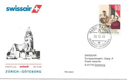 Liechtenstein: 1989 Swissair Air Mail Brief Zürich - Göteborg - Brieven En Documenten