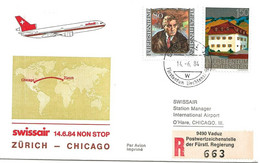Liechtenstein: 1984 Swissair Air Mail Brief Zürich - Chicago (nonstop) - Cartas & Documentos