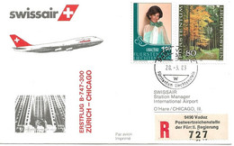 Liechtenstein: 1983 Swissair Air Mail Brief Zürich - Chicago (Erstflug) - Brieven En Documenten