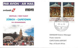 Liechtenstein: 1993 Swissair Air Mail Brief Zürich - Capetown - Cartas & Documentos