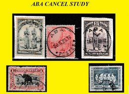 (°) ABA BELGIAN CONGO / CONGO BELGE = CANCELATION STUDY = 5 STAMPS [-B-] COB 172+181+126+91+345 - Abarten Und Kuriositäten