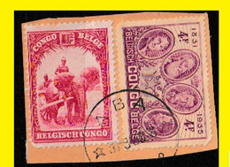 (°) ABA BELGIAN CONGO / CONGO BELGE = CANCELATION STUDY = 2 STAMPS [-B-] COB 190+176 ON FRAGMENT - Abarten Und Kuriositäten