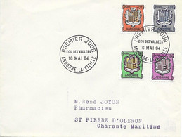 ANDORRE -  TIMBRES N° 153A - 153B - 155A - 156A - ECUSSONS -  1ER JOUR - ECU DES VALLEES  - 1964 - Briefe U. Dokumente