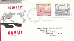 AUSTRALIA - FIRST JET FLIGHT QANTAS ON B.707 FROM KARACHI TO SYDNEY *30.10.1959 *ON OFFICIAL ENVELOPE - Premiers Vols