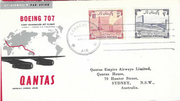 AUSTRALIA - FIRST JET FLIGHT QANTAS ON B.707 FROM KARACHI TO SYDNEY *30.10.1959 *ON OFFICIAL ENVELOPE - Primi Voli