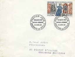 ANDORRE -  TIMBRES N° 170   -  PAREAGE DE 1828 CONFIRMANT LA  CONCIERGERIE     -  1ER JOUR   -  SEUL SUR LETTRE  - 1964 - Brieven En Documenten