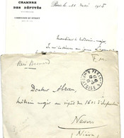 Enveloppe FM  PARIS 1915   Chambre Des Députés Pour Un Medecin Major à Nevers - Cartas & Documentos