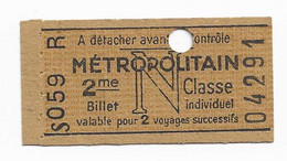 TICKET DE METROPOLITAIN  2 Eme Classe  N ( Pub Au Dos Catox ) - Zonder Classificatie