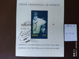 E702A-HOJA BLOQUE 1962 Nº 11 YVERT TEMA ESPACIO. MATASELLOS ESPECIAL ALEMANIA DEMOCRATICA - 1e Jour – FDC (feuillets)