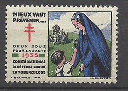 France  Vignette Illustrée Anti Tuberculose 1935  Mieux Vaut Prévenir   Neuf  * *  B/TB Voir Scans Soldé ! ! ! - Antitubercolosi