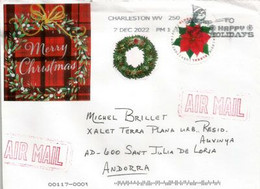 Happy Holidays / Merry Christmas, From Charleston WV, Letter Sent To Andorra (Principat) 2022 - Brieven En Documenten