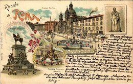 T2 1900 Roma, Rome; Piazza Navona, Monumento A G. Garibaldi, Fontana Principale (Bernini) / Square, Monument, Fountain.  - Unclassified