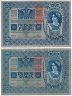 Ausztria 1919. (1902) 1000K (3x) Függőleges "DEUTSCHÖSTERREICH" Felülbélyegzéssel, Mindkét Oldal Német T:III Kis Szakadá - Unclassified