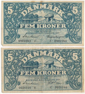 Dánia 1943. 5K "J - Svendsen & Ingerslevgaard" + 5K "K - Svendsen & Holm" T:III,III- Denmark 1943. 5 Kroner "J - Svendse - Unclassified