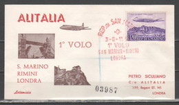 San Marino 1959 - Primo Volo Rimini-Londra FDC          (g9006) - Brieven En Documenten