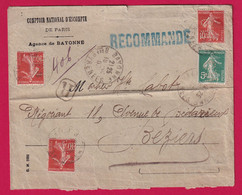 N°137 138 X3 PERFORE COMPTOIR ESCOMTE BAYONNE BASSES ALPES RECOMMANDE BEZIERS HERAULT 1907 LETTRE COVER - Brieven En Documenten