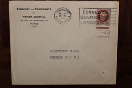 France 1943 Syndicat Des Fabricants De Papier Journal Petain Bord De Feuille Cover Ww2 Voyagée Flamme Oblit. Mécanique - Covers & Documents