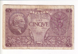 ITALIA 5 LIRE 1944 CAT. 14C - Italia – 5 Lire