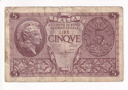 ITALIA 5 LIRE 1944 CAT. 14C - Italië– 5 Lire