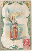 CPA. Illustration De JEANNE D'ARC. En Armure, De Pied, Bouclier, Drapeau. Postée En Belgique En 1911 - Histoire