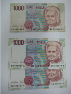 1990 Italy Banca D'Italia 1000 Lire Mille X3 Italian Banknote UNC - Other & Unclassified